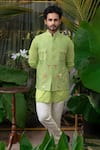 Shop_Runit Gupta_Green Chanderi Silk Palm Tree Bundi _Online_at_Aza_Fashions