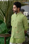 Runit Gupta_Green Chanderi Silk Palm Tree Bundi _at_Aza_Fashions