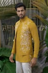 Buy_Runit Gupta_Yellow Cotton Linen Embroidery Bead Bundi  _Online_at_Aza_Fashions