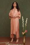 Chokhi Chorri_Peach Kurta Habutai Silk Embroidery Zari Round Chand Kaftan And Pant Set _Online_at_Aza_Fashions
