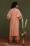 Shop_Chokhi Chorri_Peach Kurta Habutai Silk Embroidery Zari Round Chand Kaftan And Pant Set _at_Aza_Fashions
