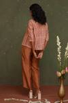Shop_Chokhi Chorri_Peach Zari Silk Chandra Pleated Top And Pant Set_at_Aza_Fashions