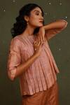 Chokhi Chorri_Peach Zari Silk Chandra Pleated Top And Pant Set_Online_at_Aza_Fashions