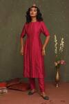 Buy_Chokhi Chorri_Pink Kurta Thin Zari Strip , Pants Kuchi Embroidered Anarkali And Set_at_Aza_Fashions