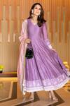Buy_Leela By A_Purple Pure Chanderi Silk Gota Work, Print V Neck Seher Anarkali With Dupatta_at_Aza_Fashions