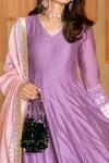 Buy_Leela By A_Purple Pure Chanderi Silk Gota Work, Print V Neck Seher Anarkali With Dupatta_Online_at_Aza_Fashions