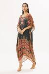 Buy_Peenacolada_Maroon Satin Swarovski, Celtic Print V Neck Embellished Kaftan _Online_at_Aza_Fashions