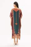 Shop_Peenacolada_Maroon Satin Swarovski, Celtic Print Round Notched Embellished Kaftan _at_Aza_Fashions
