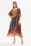 Peenacolada_Maroon Satin Swarovski, Celtic Print Round Notched Embellished Kaftan _Online_at_Aza_Fashions