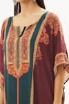 Peenacolada_Maroon Satin Swarovski, Celtic Print Round Notched Embellished Kaftan _at_Aza_Fashions
