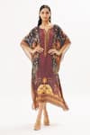 Buy_Peenacolada_Orange Satin Embroidery And Print Swarovski Round Celtic Embellished Kaftan _at_Aza_Fashions