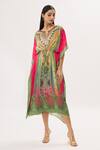 Peenacolada_Green Satin Swarovski, Celtic Print Round Notched Embellished Kaftan _Online_at_Aza_Fashions