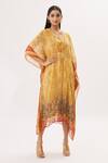 Buy_Peenacolada_Yellow Georgette Floral V Neck Print Kaftan _at_Aza_Fashions