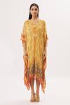 Buy_Peenacolada_Yellow Georgette Floral V Neck Print Kaftan _Online_at_Aza_Fashions