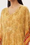 Peenacolada_Yellow Georgette Floral V Neck Print Kaftan _at_Aza_Fashions