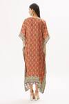 Shop_Peenacolada_Orange Satin Swarovski, Celtic Print Leaf Neck Embellished Kaftan _at_Aza_Fashions