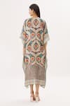 Shop_Peenacolada_Grey Cotton Silk Print Floral V Neck Kaftan _at_Aza_Fashions