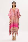Buy_Peenacolada_Pink Cotton Silk Floral Round Notched Print Kaftan _Online_at_Aza_Fashions