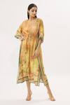 Buy_Peenacolada_Yellow Cotton Silk Abstract V Neck Print Kaftan_at_Aza_Fashions