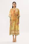 Buy_Peenacolada_Yellow Cotton Silk Abstract V Neck Print Kaftan_Online_at_Aza_Fashions