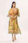 Shop_Peenacolada_Yellow Cotton Silk Abstract V Neck Print Kaftan_Online_at_Aza_Fashions