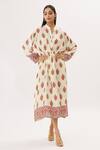 Buy_Peenacolada_Cream Cotton Silk Print Floral Mandarin Collar Kaftan _at_Aza_Fashions