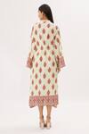 Shop_Peenacolada_Cream Cotton Silk Print Floral Mandarin Collar Kaftan _at_Aza_Fashions