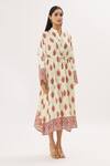 Peenacolada_Cream Cotton Silk Print Floral Mandarin Collar Kaftan _Online_at_Aza_Fashions