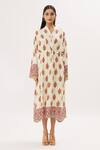 Buy_Peenacolada_Cream Cotton Silk Print Floral Mandarin Collar Kaftan _Online_at_Aza_Fashions