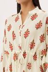 Peenacolada_Cream Cotton Silk Print Floral Mandarin Collar Kaftan _at_Aza_Fashions