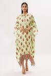 Buy_Peenacolada_Green Cotton Silk Floral Mandarin Collar Print Kaftan _at_Aza_Fashions