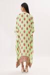 Shop_Peenacolada_Green Cotton Silk Floral Mandarin Collar Print Kaftan _at_Aza_Fashions