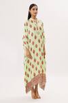 Peenacolada_Green Cotton Silk Floral Mandarin Collar Print Kaftan _Online_at_Aza_Fashions