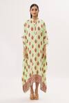 Buy_Peenacolada_Green Cotton Silk Floral Mandarin Collar Print Kaftan _Online_at_Aza_Fashions