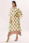 Shop_Peenacolada_Green Cotton Silk Floral Mandarin Collar Print Kaftan _Online_at_Aza_Fashions