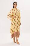 Peenacolada_Yellow Cotton Silk Floral Mandarin Collar Print Kaftan _Online_at_Aza_Fashions