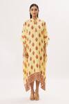 Buy_Peenacolada_Yellow Cotton Silk Floral Mandarin Collar Print Kaftan _Online_at_Aza_Fashions