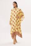 Shop_Peenacolada_Yellow Cotton Silk Floral Mandarin Collar Print Kaftan _Online_at_Aza_Fashions