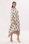 Peenacolada_Blue Cotton Silk Floral Mandarin Collar Print Kaftan _Online_at_Aza_Fashions