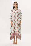 Buy_Peenacolada_Blue Cotton Silk Floral Mandarin Collar Print Kaftan _Online_at_Aza_Fashions