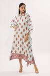 Shop_Peenacolada_Blue Cotton Silk Floral Mandarin Collar Print Kaftan _Online_at_Aza_Fashions
