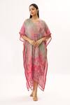 Peenacolada_Grey Georgette Floral, Paisley V Neck And Print Kaftan _Online_at_Aza_Fashions
