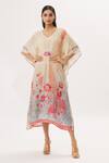 Buy_Peenacolada_Pink Georgette Floral, Paisley V Neck And Print Kaftan _at_Aza_Fashions