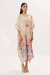 Peenacolada_Pink Georgette Floral, Paisley V Neck And Print Kaftan _Online_at_Aza_Fashions