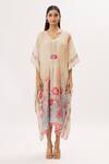 Buy_Peenacolada_Pink Georgette Floral, Paisley V Neck And Print Kaftan _Online_at_Aza_Fashions