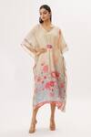 Shop_Peenacolada_Pink Georgette Floral, Paisley V Neck And Print Kaftan _Online_at_Aza_Fashions