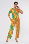 Buy_Leela By A_Orange Tencel Modal Twill Printed Tropical Round Top And Pant Set _at_Aza_Fashions