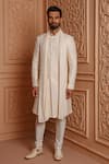 Buy_Vanshik_Ivory Sherwani Silk Embroidered Floral Set _at_Aza_Fashions