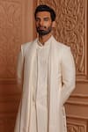 Vanshik_Ivory Sherwani Silk Embroidered Floral Set _Online_at_Aza_Fashions