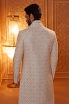 Shop_Vanshik_Cream Sherwani Raw Silk Embroidered Floral Set _at_Aza_Fashions